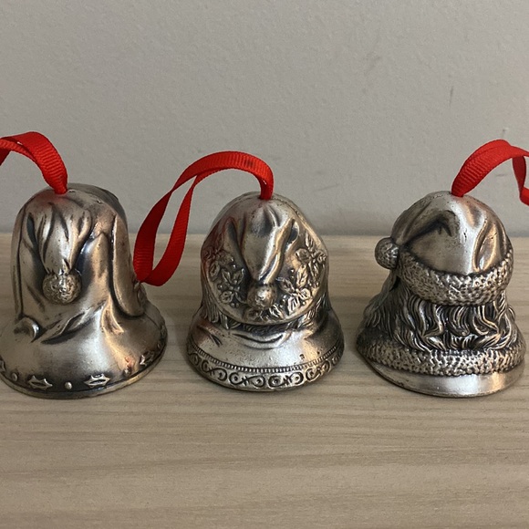 Pewter Vintage 1980 Santa Head Bells Wash metal Holiday Christmas Ornaments - Picture 6 of 6